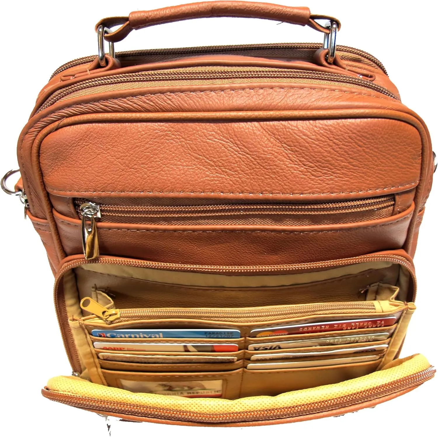 7 Pocket Multi-Function Genuine Leather Organizer Crossbody Shoulder Hand Carry 3 in 1 All Occassion 4 Season Companion Bag
