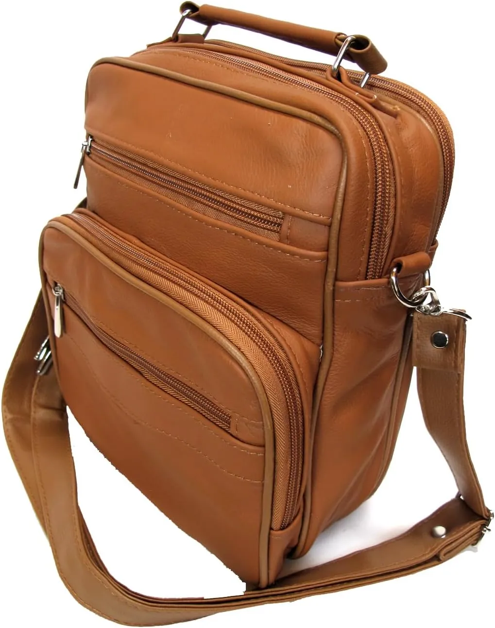 7 Pocket Multi-Function Genuine Leather Organizer Crossbody Shoulder Hand Carry 3 in 1 All Occassion 4 Season Companion Bag