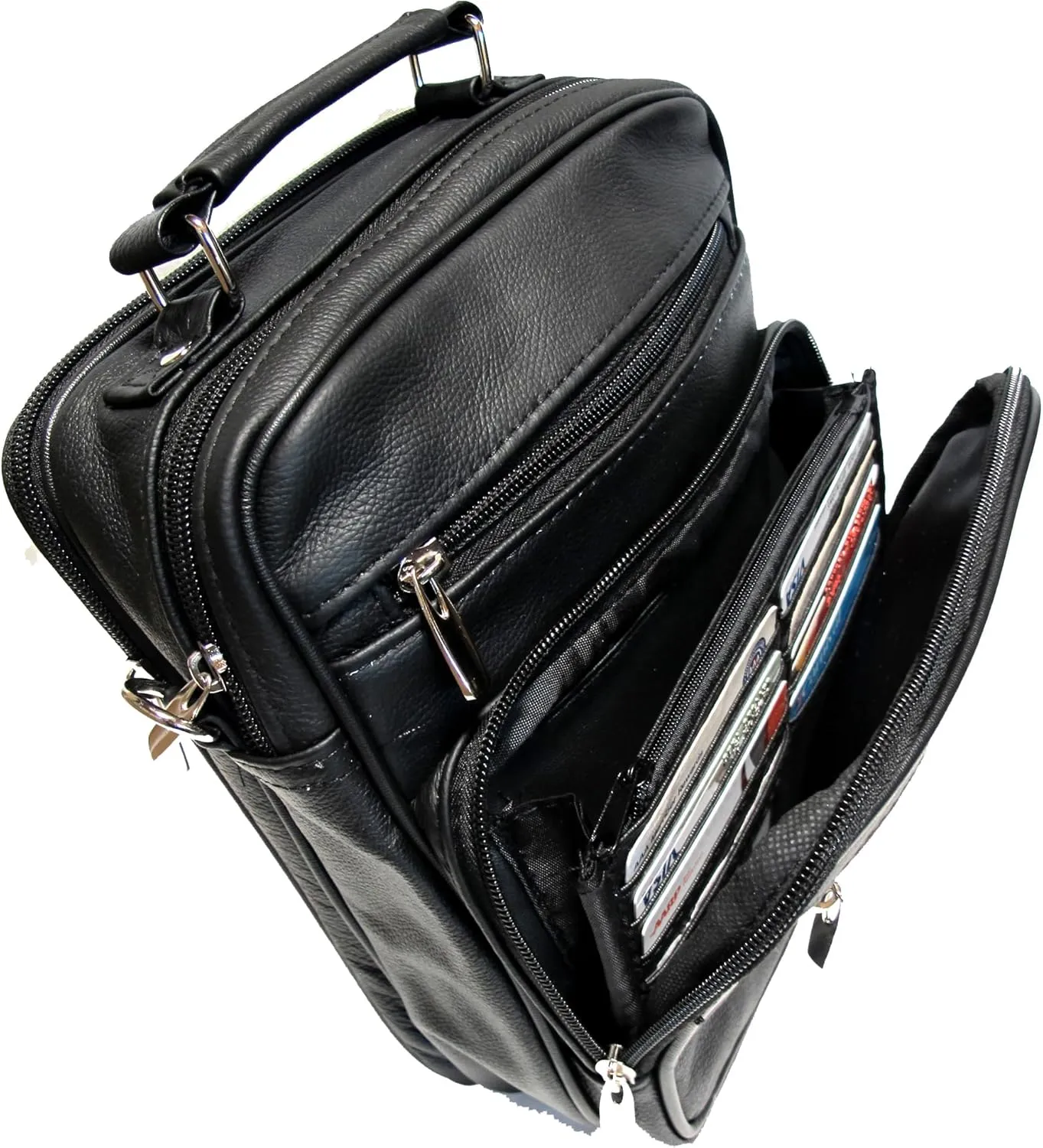 7 Pocket Multi-Function Genuine Leather Organizer Crossbody Shoulder Hand Carry 3 in 1 All Occassion 4 Season Companion Bag