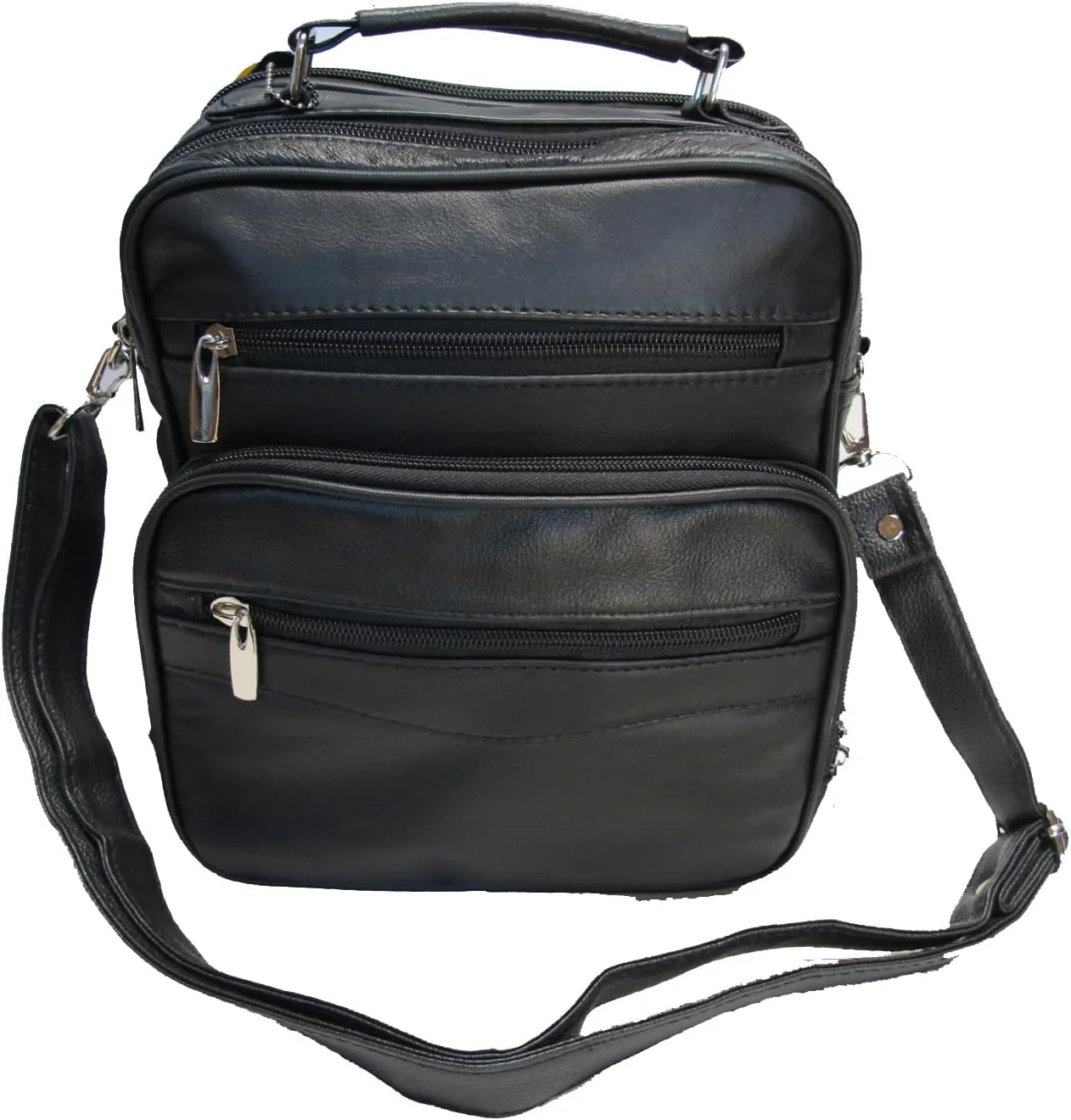 7 Pocket Multi-Function Genuine Leather Organizer Crossbody Shoulder Hand Carry 3 in 1 All Occassion 4 Season Companion Bag