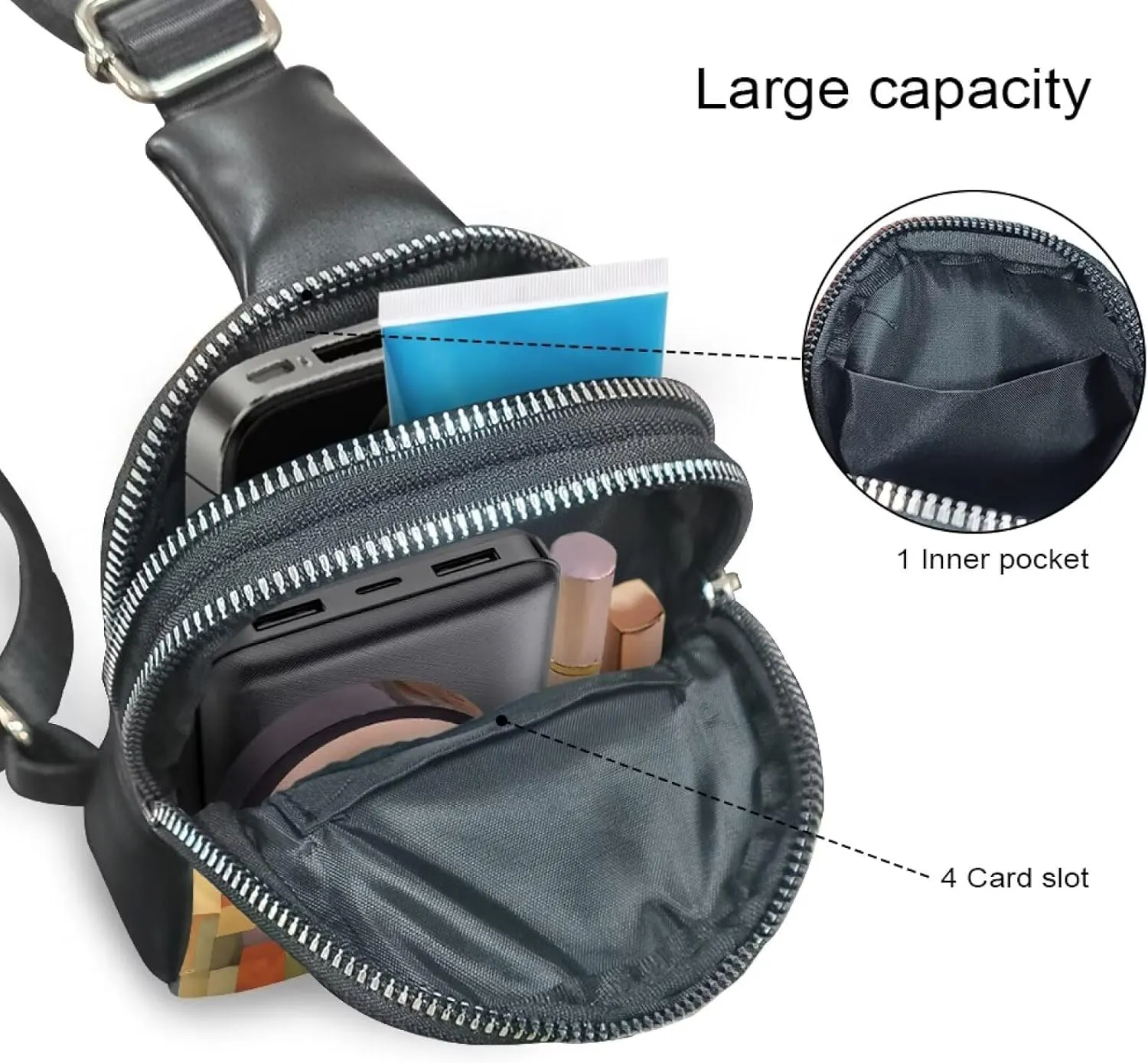 Abstract Color Block Sling Bag for Women Crossbody Bag Large Fanny Waist Pack, Fine Art PU Leather Cross Body Travel Purse Over Shoulder Bag