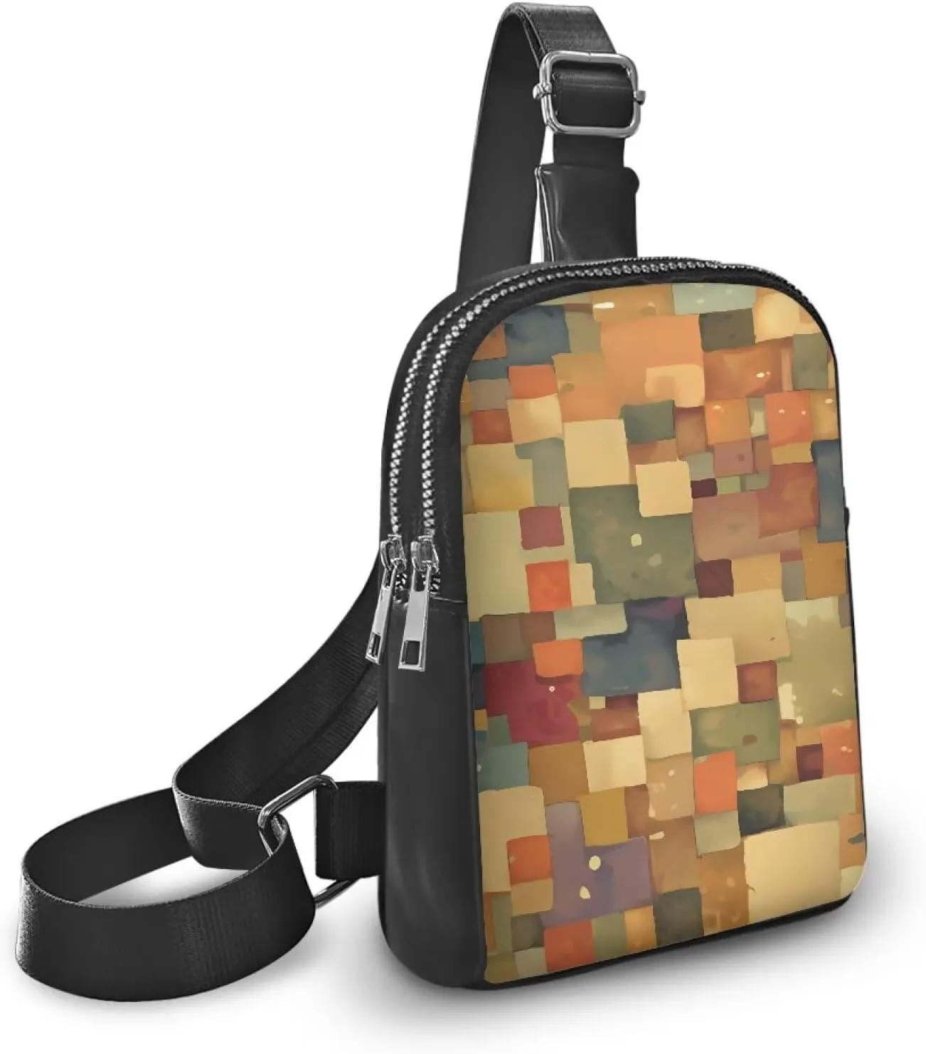 Abstract Color Block Sling Bag for Women Crossbody Bag Large Fanny Waist Pack, Fine Art PU Leather Cross Body Travel Purse Over Shoulder Bag
