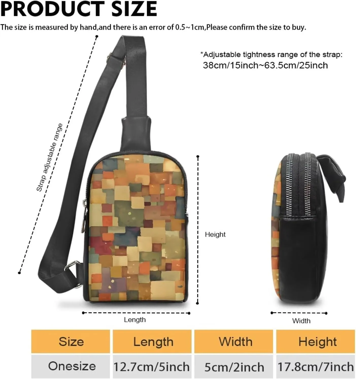 Abstract Color Block Sling Bag for Women Crossbody Bag Large Fanny Waist Pack, Fine Art PU Leather Cross Body Travel Purse Over Shoulder Bag