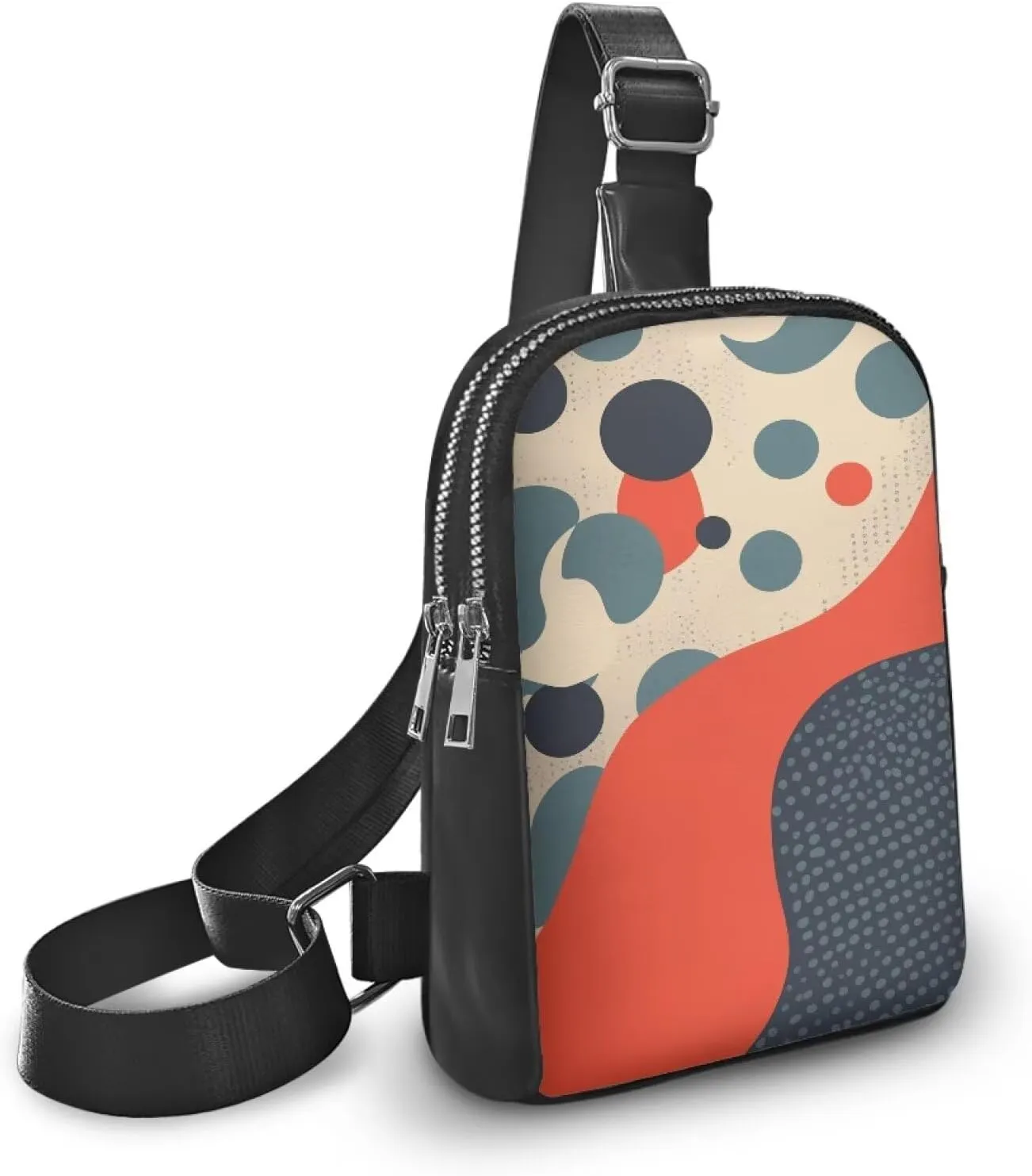 Abstract Dots Art Sling Bag Crossbody Bag for Women, Polka Dots PU Leather Hands-Free Wallets Waist Pack Phone Bag for Workout Travelling Running