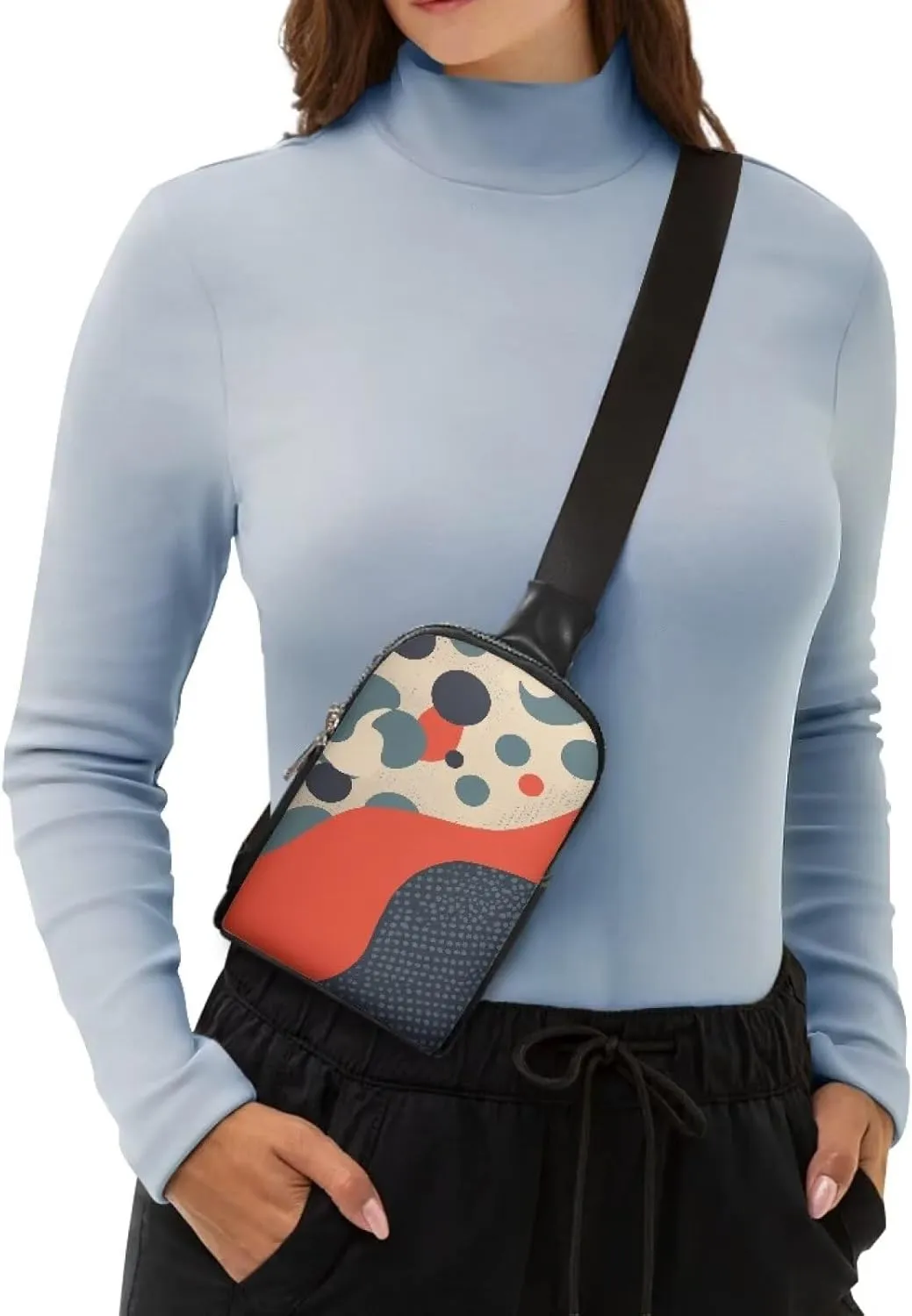 Abstract Dots Art Sling Bag Crossbody Bag for Women, Polka Dots PU Leather Hands-Free Wallets Waist Pack Phone Bag for Workout Travelling Running