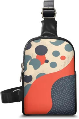 Abstract Dots Art Sling Bag Crossbody Bag for Women, Polka Dots PU Leather Hands-Free Wallets Waist Pack Phone Bag for Workout Travelling Running