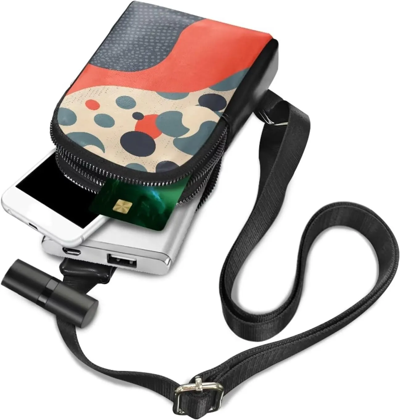 Abstract Dots Art Sling Bag Crossbody Bag for Women, Polka Dots PU Leather Hands-Free Wallets Waist Pack Phone Bag for Workout Travelling Running