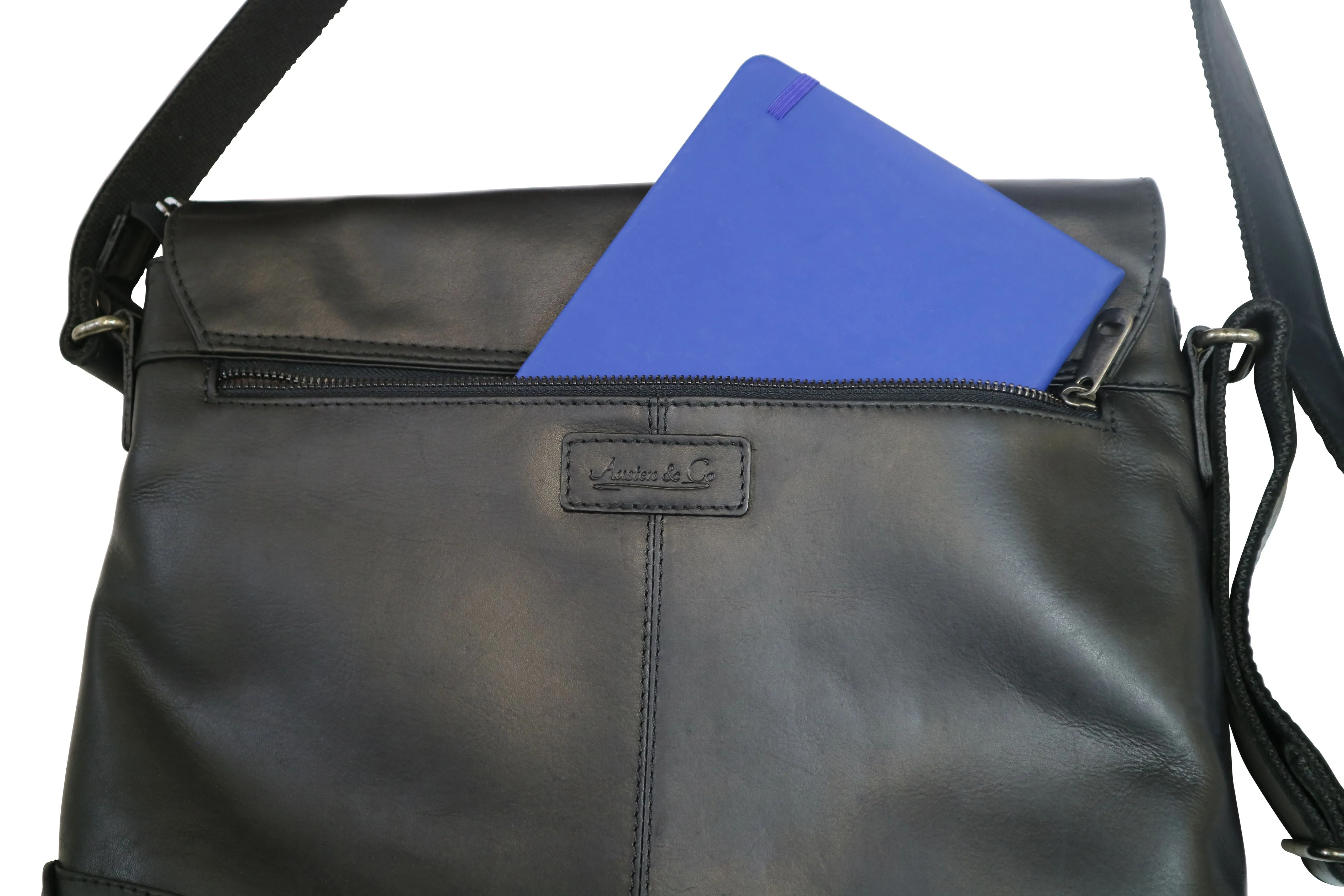 Austen & Co Black Leather Messenger Bag