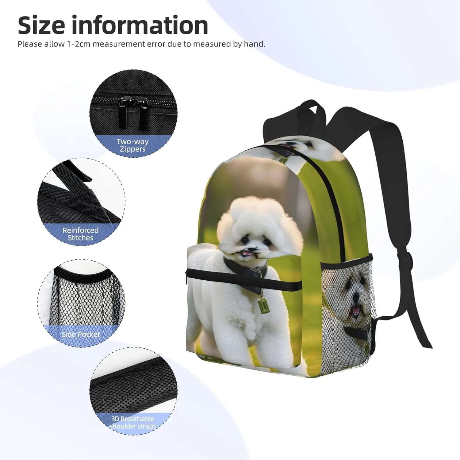 Bichon Frise Dog On The Grass Print Backpack For Women Men, Laptop Bookbag,Lightweight Casual Travel Daypack