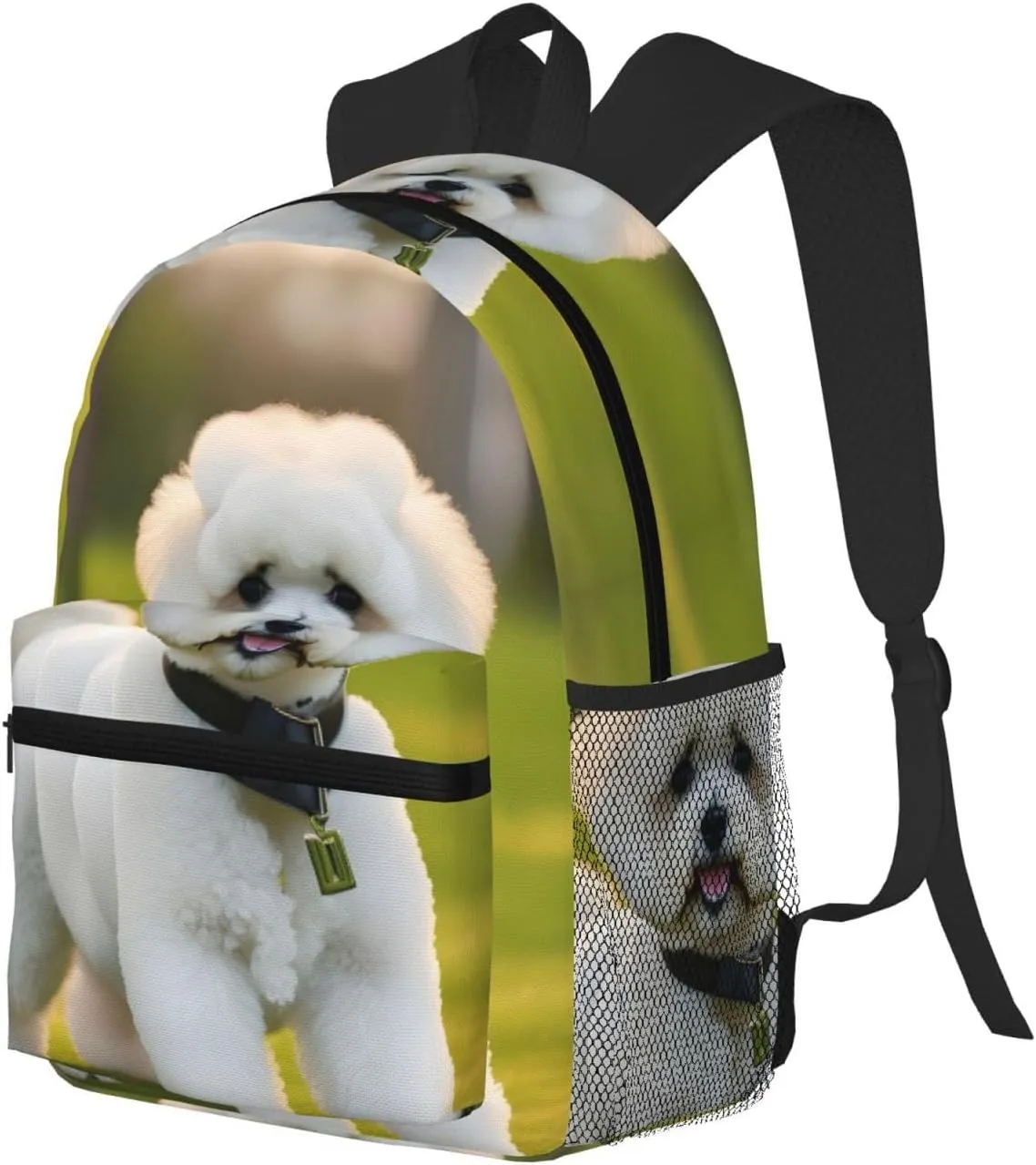 Bichon Frise Dog On The Grass Print Backpack For Women Men, Laptop Bookbag,Lightweight Casual Travel Daypack