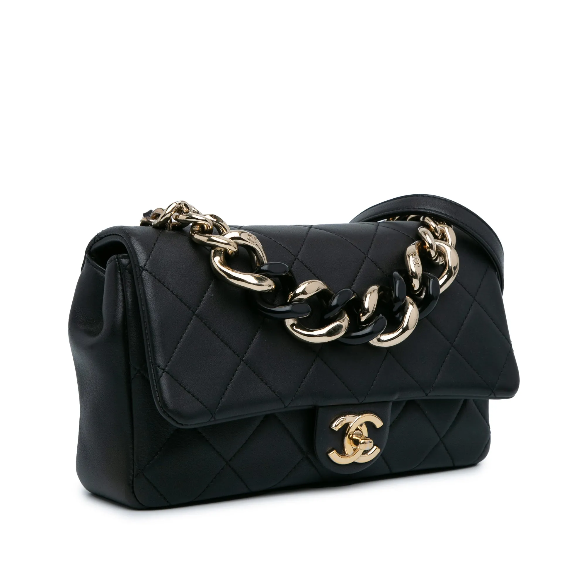 Black Chanel Small Lambskin Elegant Chain Single Flap Satchel