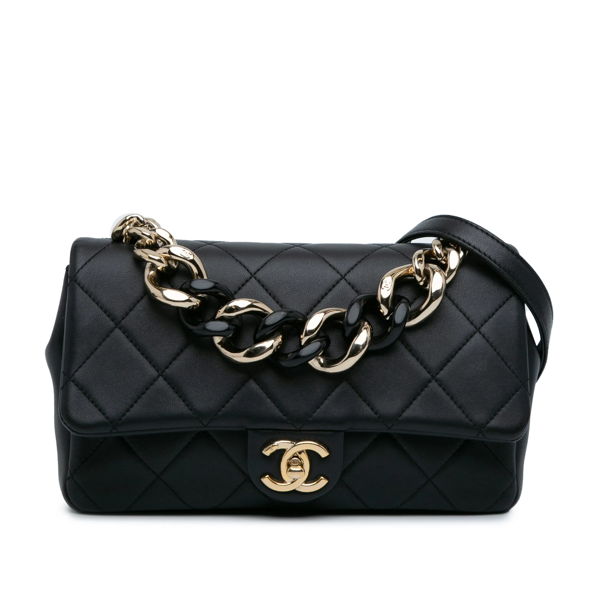 Black Chanel Small Lambskin Elegant Chain Single Flap Satchel
