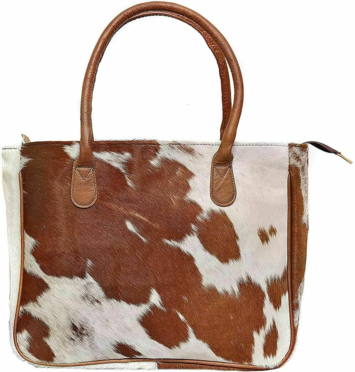 Brown White Cowhide Handbag