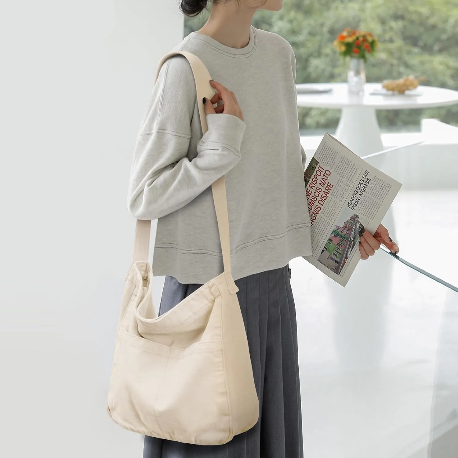 Canvas Tote Bag Large Crossbody Hobo Bag for Women and Men Messenger Bags Shoulder Handbag Casual Purse Travel Work