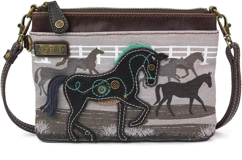 CHALA Canvas Mini Crossbody Handbag, Multi Zipper, Small Shoulder Purse Adjustable Strap