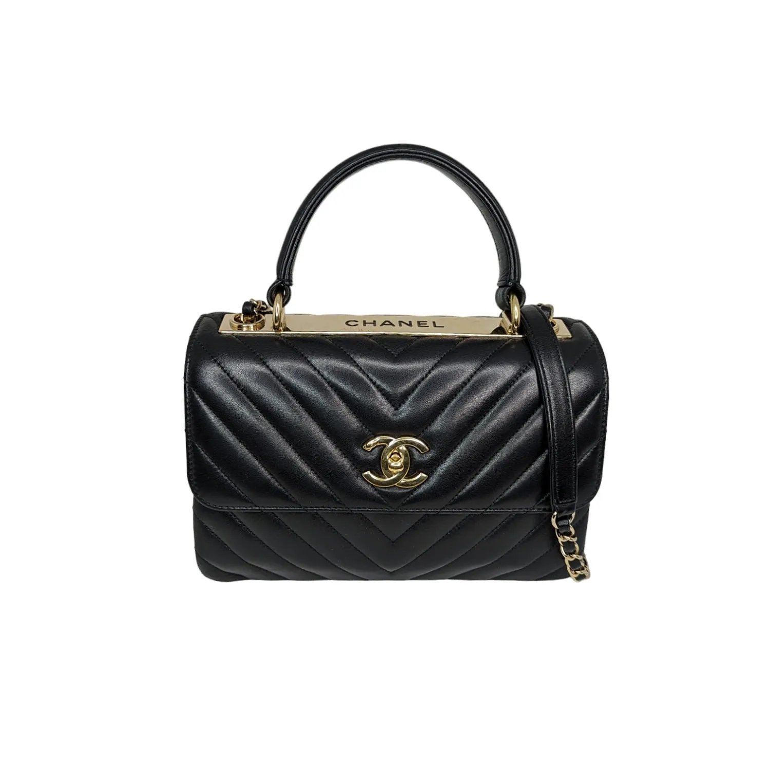 Chanel Black Trendy CC Chevron Top Handle Flap Bag
