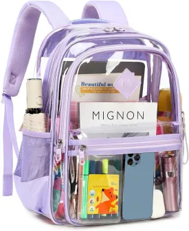 Clear Backpack Heavy Duty, Thriple Compartments Transparent Backpack PVC See Through Bookbag for Girls Women for Stadium Events College Work Festival,Purple