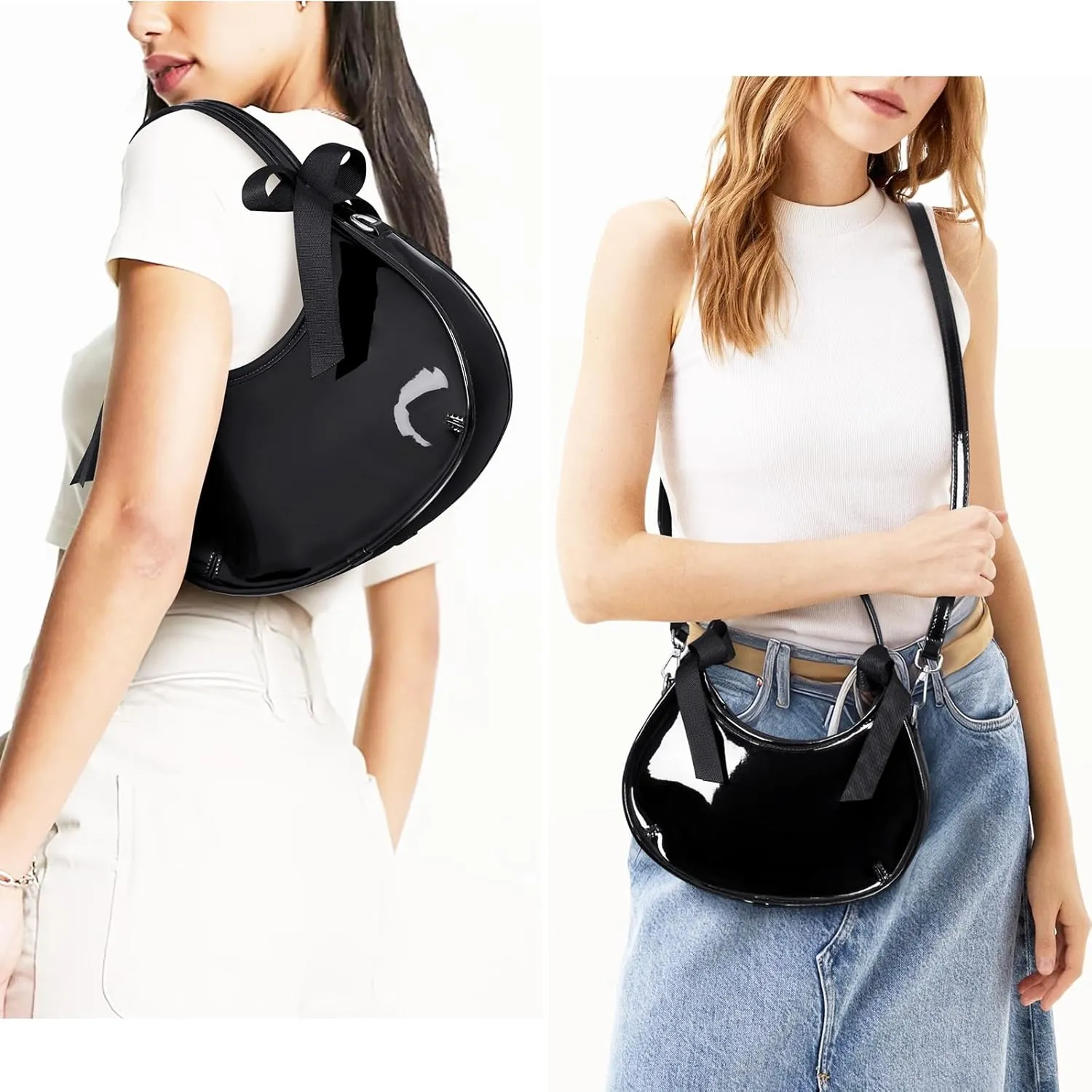Clutch Purse for Women Crossbody Top Handle Bag Small Y2k Hobo Handbag Coquette Bow Purse Patent Leather Tote Purse