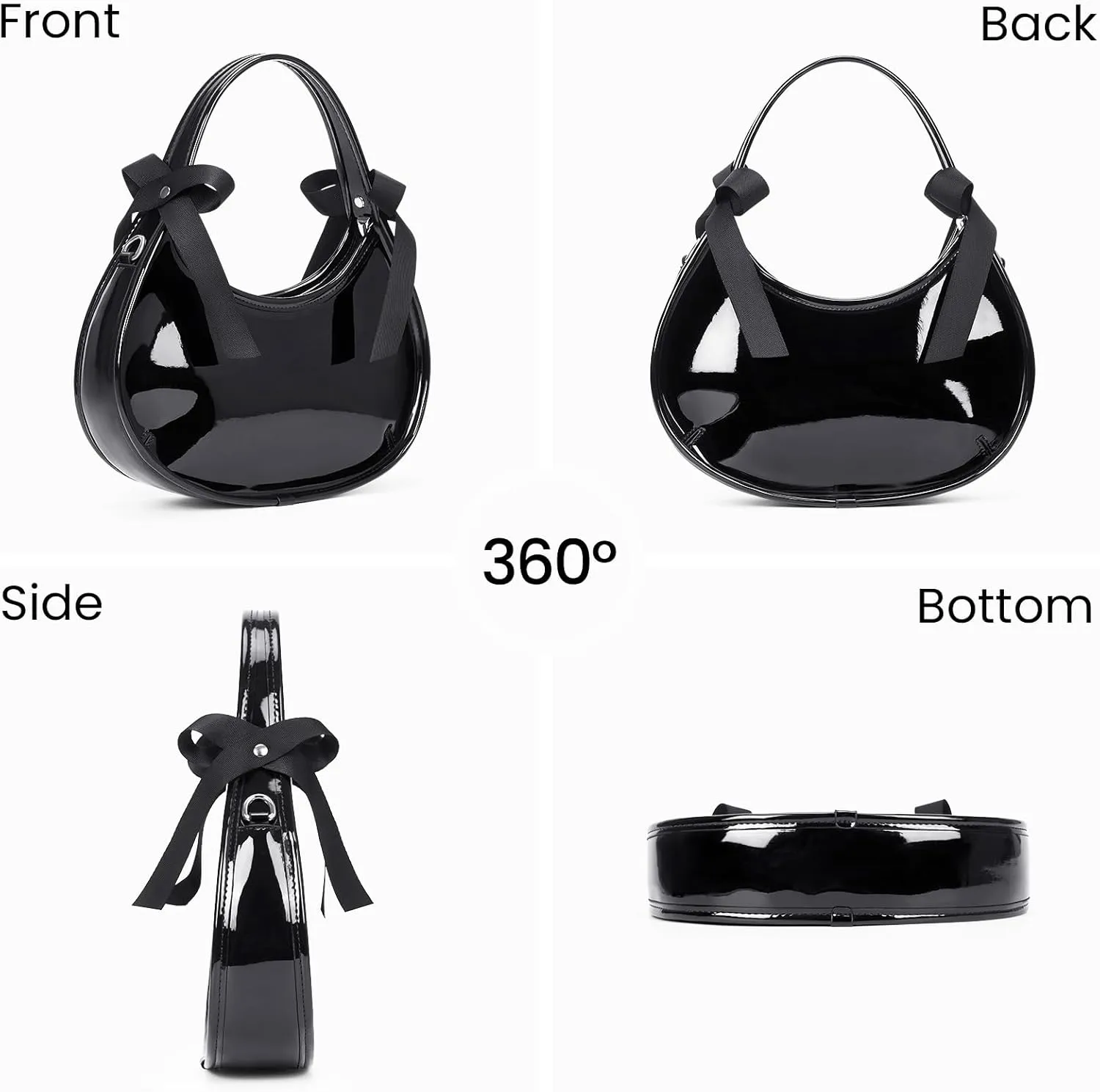 Clutch Purse for Women Crossbody Top Handle Bag Small Y2k Hobo Handbag Coquette Bow Purse Patent Leather Tote Purse