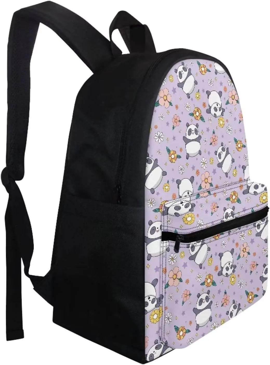 Cute Panda Backpack for Girls Purple Flowers Backpack with Front Pocket Preschool Elementary School Student Bookbag for Children Portable New Backpack for Teens Back to School Gifts