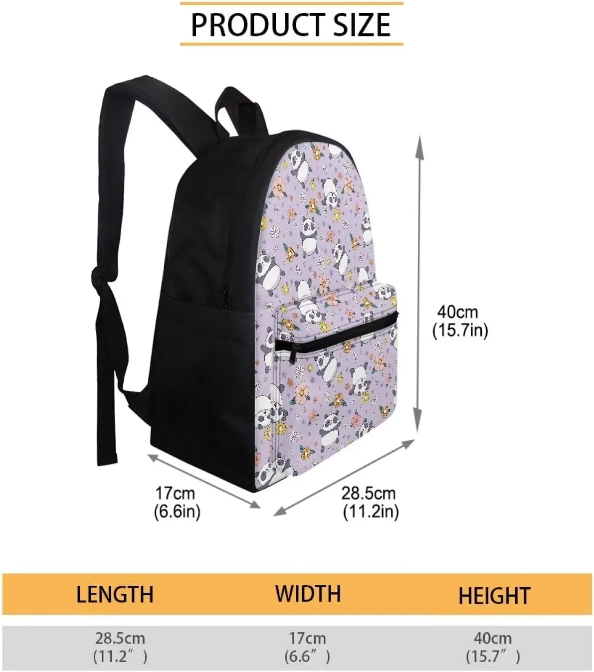 Cute Panda Backpack for Girls Purple Flowers Backpack with Front Pocket Preschool Elementary School Student Bookbag for Children Portable New Backpack for Teens Back to School Gifts