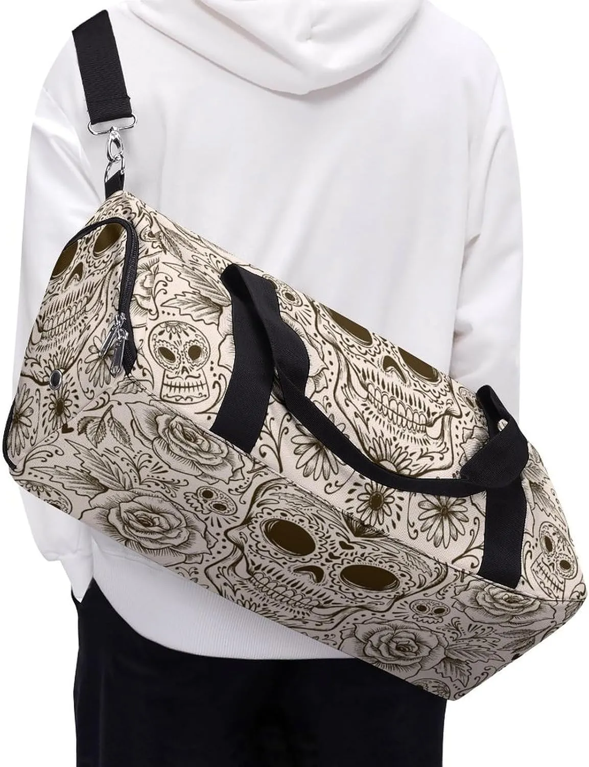 Dias Des Muertos Background Duffel with Shoe Compartment Lightweight Gym Bag for Women Men
