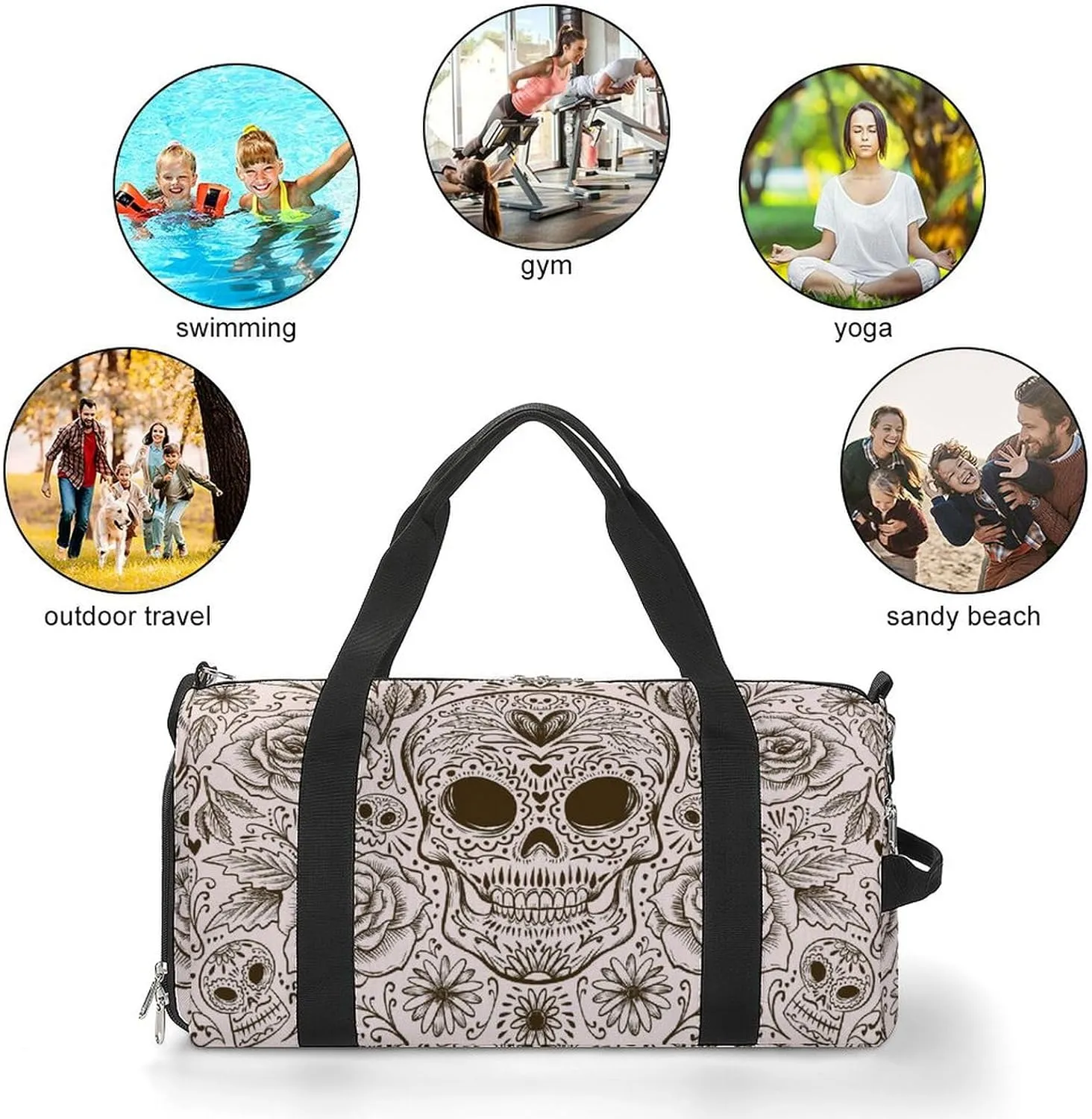Dias Des Muertos Background Duffel with Shoe Compartment Lightweight Gym Bag for Women Men