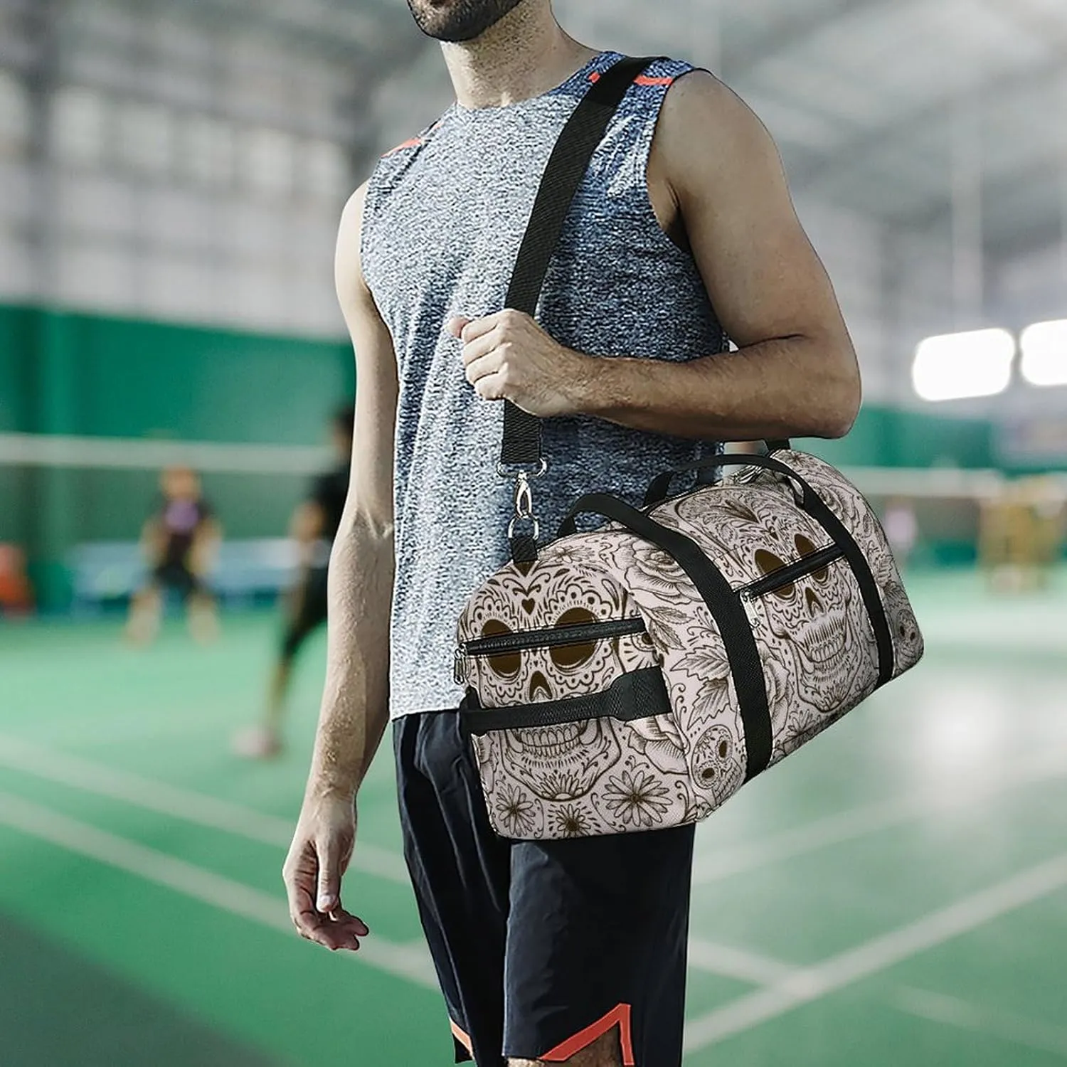 Dias Des Muertos Background Duffel with Shoe Compartment Lightweight Gym Bag for Women Men