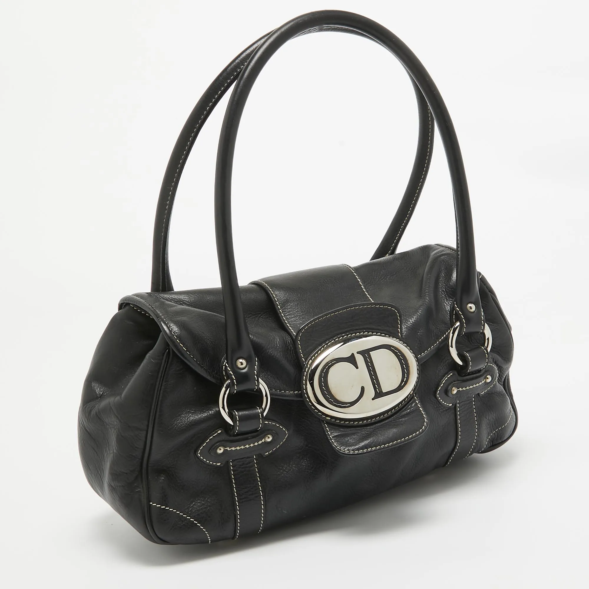 DIOR Black Leather St. Germain Flap Satchel