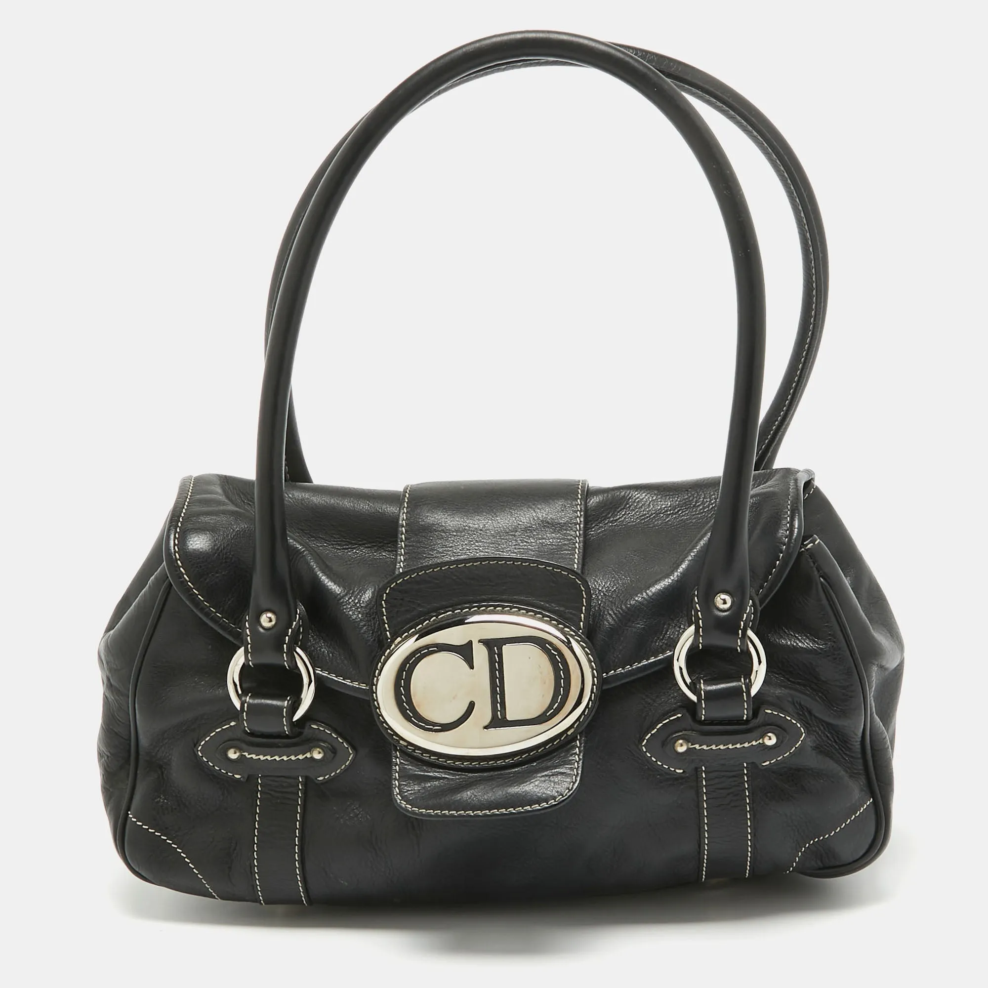 DIOR Black Leather St. Germain Flap Satchel