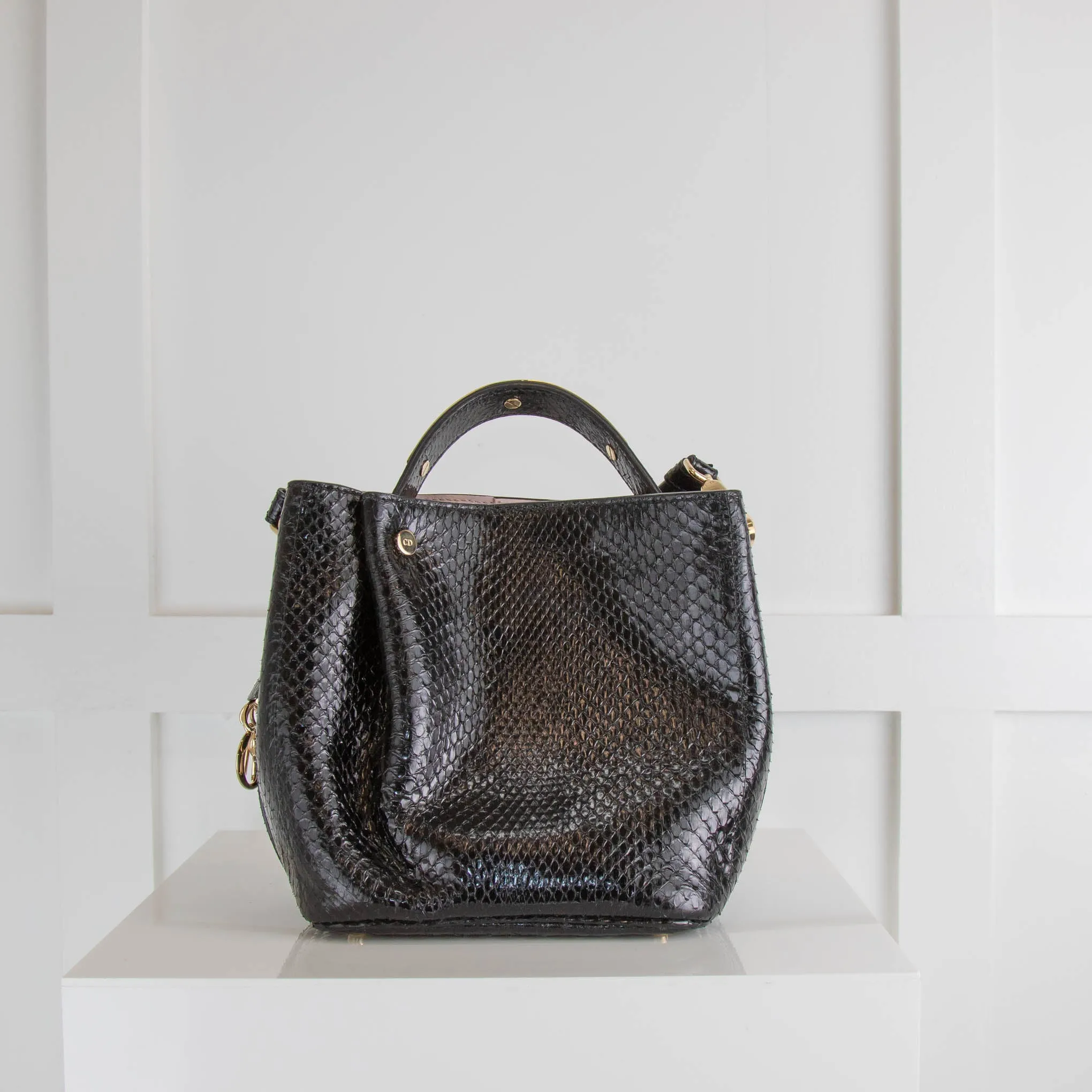 Dior Black Python Mini Handle Bucket Bag