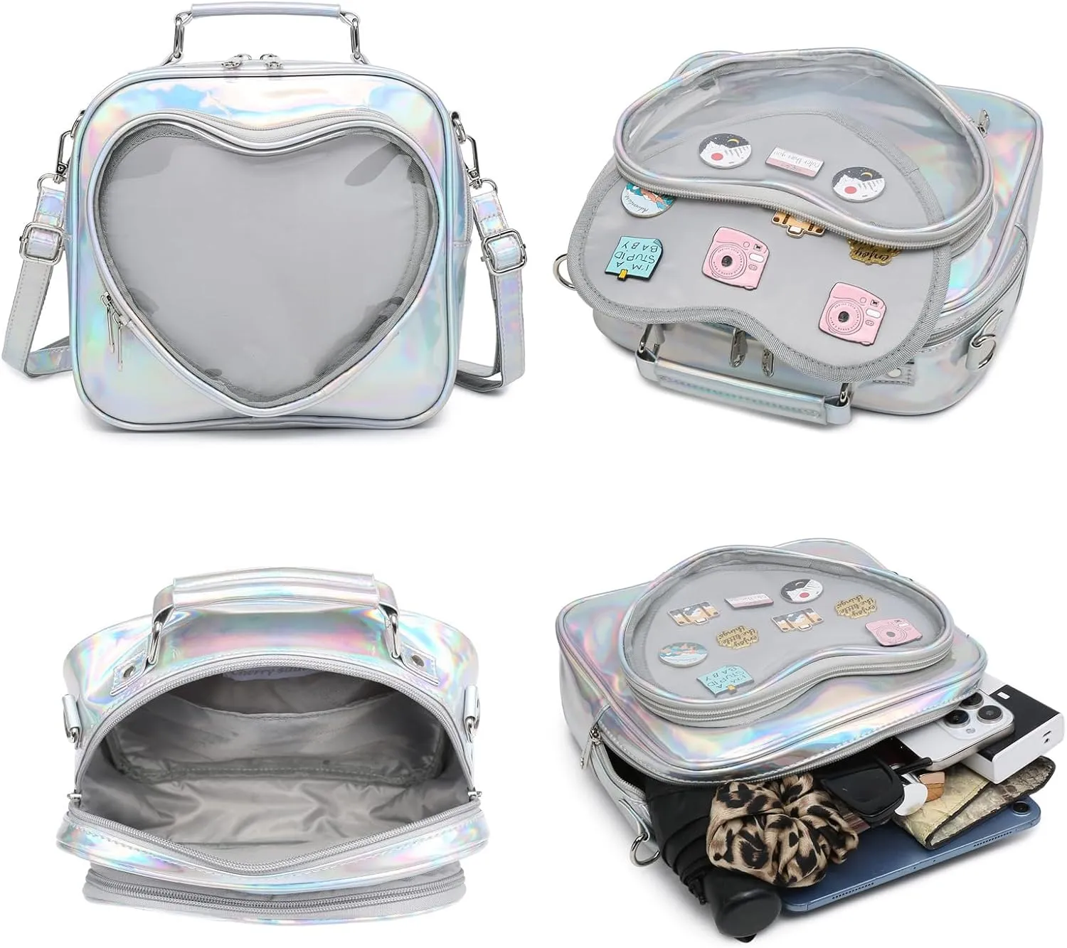 Dopamine Color Ita Bag Multi-Purpose Backpack Crossbody Satchel Heart Purse Kawaii Pin Display