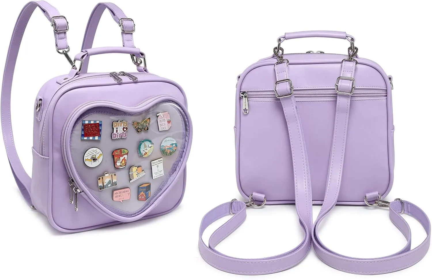 Dopamine Color Ita Bag Multi-Purpose Backpack Crossbody Satchel Heart Purse Kawaii Pin Display
