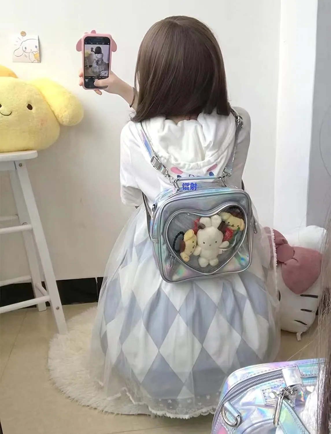 Dopamine Color Ita Bag Multi-Purpose Backpack Crossbody Satchel Heart Purse Kawaii Pin Display