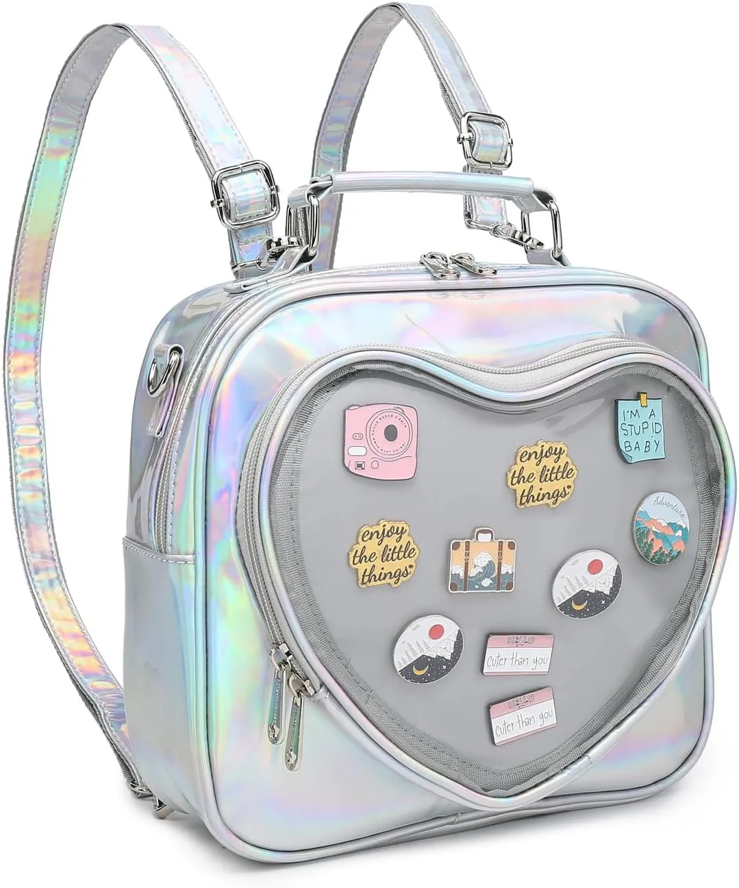 Dopamine Color Ita Bag Multi-Purpose Backpack Crossbody Satchel Heart Purse Kawaii Pin Display