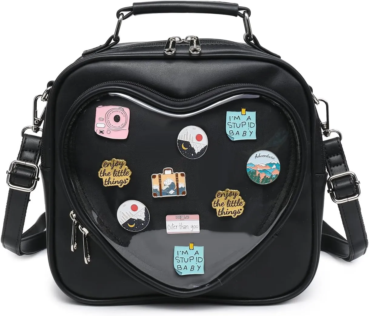 Dopamine Color Ita Bag Multi-Purpose Backpack Crossbody Satchel Heart Purse Kawaii Pin Display