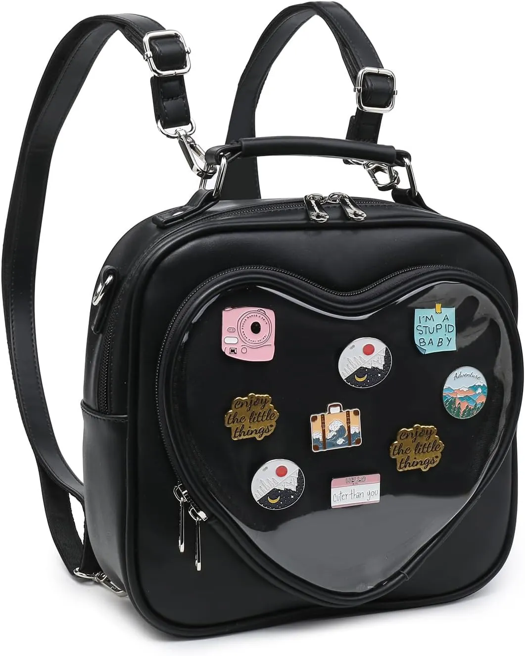 Dopamine Color Ita Bag Multi-Purpose Backpack Crossbody Satchel Heart Purse Kawaii Pin Display