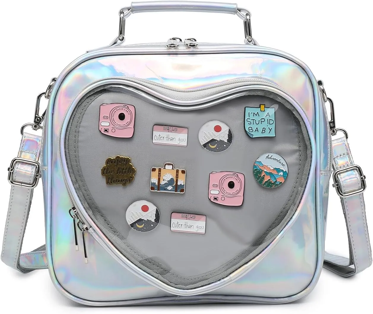 Dopamine Color Ita Bag Multi-Purpose Backpack Crossbody Satchel Heart Purse Kawaii Pin Display