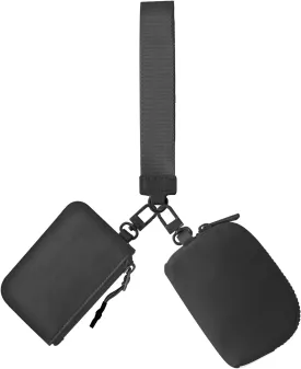 Dual Pouch Wristlet Keychain Wallets for Women with 2 Detachable Zipper Coin Purse - Small and Portable Mini Card Wallet for Women Men Black Black