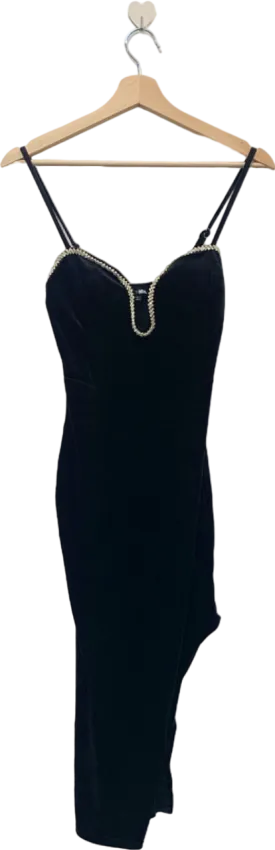 Fashion Nova Black Embellished Velvet Midi Dress XS