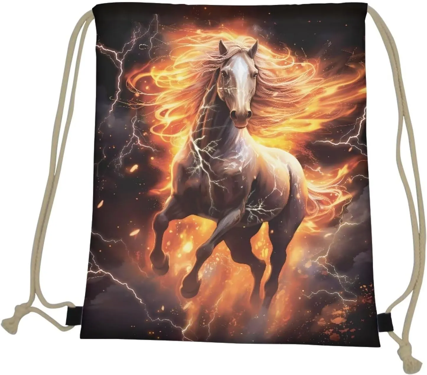 Fire Horse Drawstring Bag Lightweight Gym Sackpack Bulk Casual Bags for Swimming Sport Yoga Bag for Teen Boys Girls Black