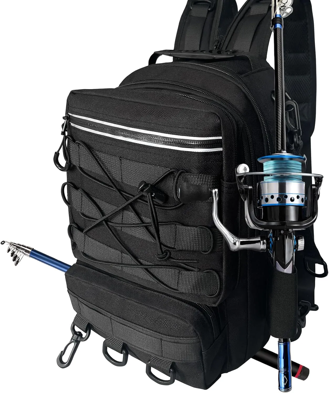 Fishing Backpack with Rod Holder Tackle Box Backpack, Fishing Tackle Bag for Fishing Gear Sling Tackle Storage Bag