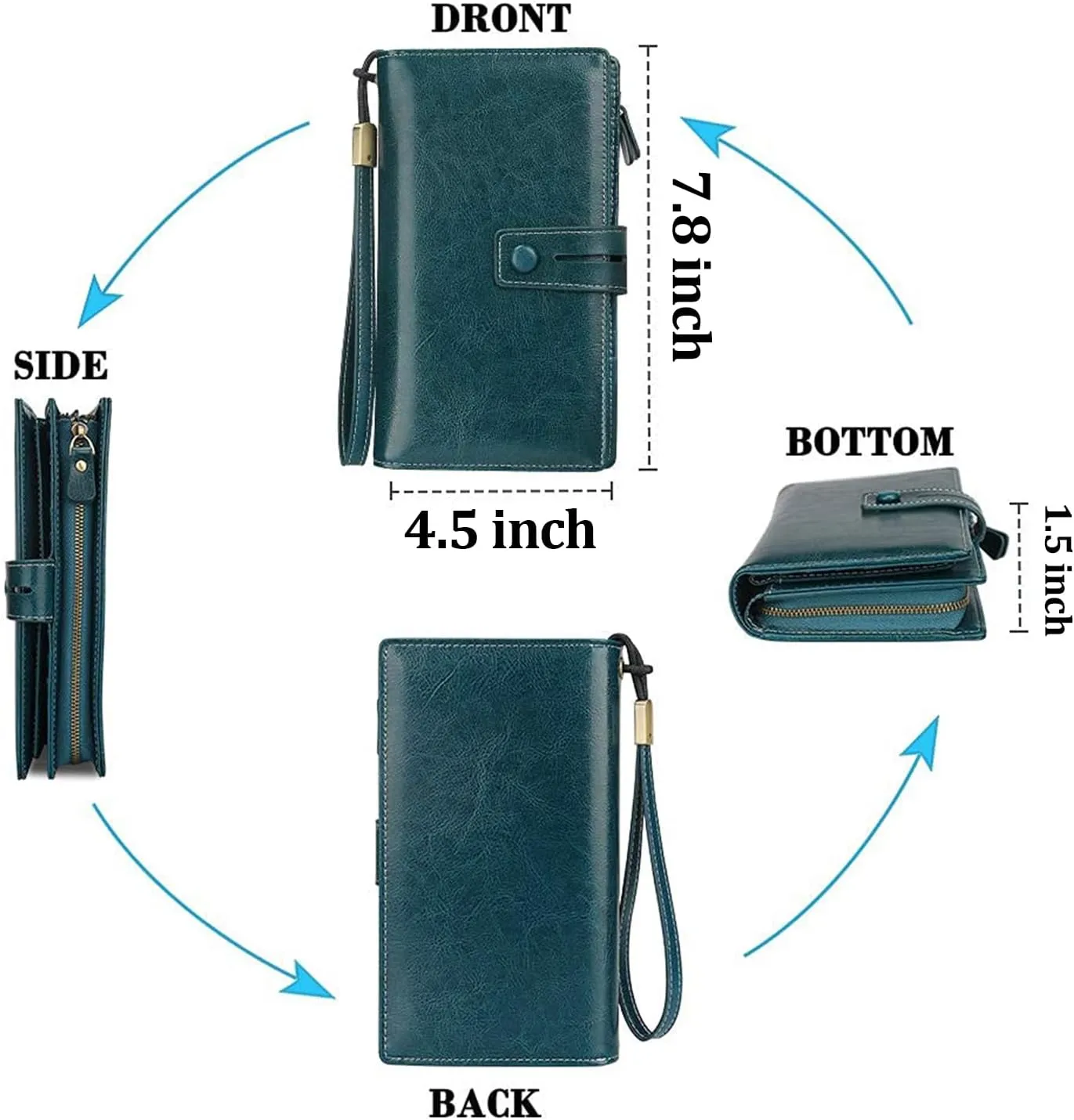 FT FUNTOR Women's Big Fat RFID Blocking Wallet Leather Zip Around Clutch Large Phone Organizer Wristlet