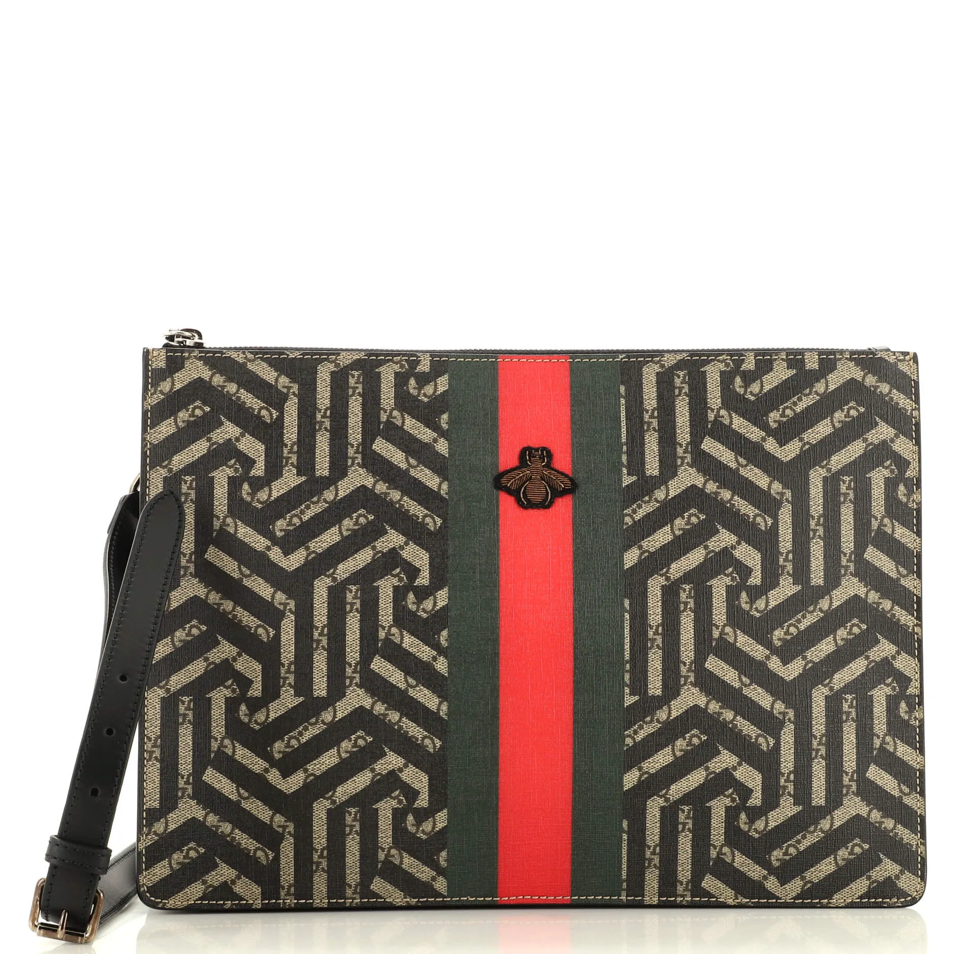 GUCCI Bee Web Zip Messenger Bag Caleido GG Coated Canvas Large