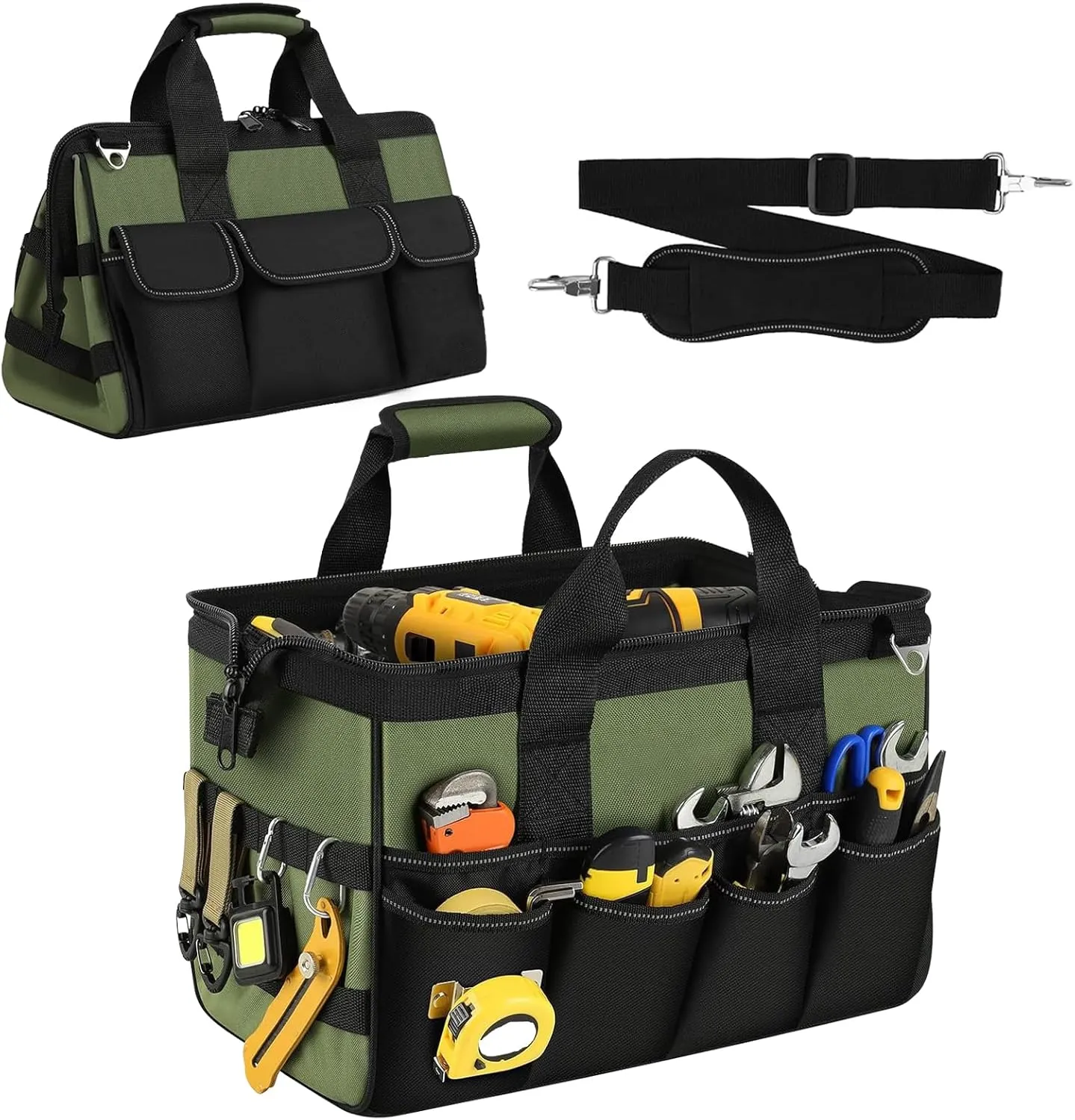 Heavy Duty Tool Bags, 15.5Inch Portable Wide Mouth Tool Box Organizer with 16 Pocket, Soft Handle with Adjustable Shoulder Strap Toolbag Father Day Dad Men Mechanic Birthday Gift