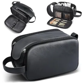 HOTOR Travel Toiletry Bag - Water Resistant Travel Essentials for Women and Men, Compact Leather Toiletries Organizer with Handle, Versatile Cruise Ship Essentials, Black, Large