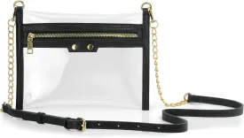 HOXIS Clear Zipper Purse Stadium Approved Women Chain Crossbody Bag Convertible Wristlet Clutch