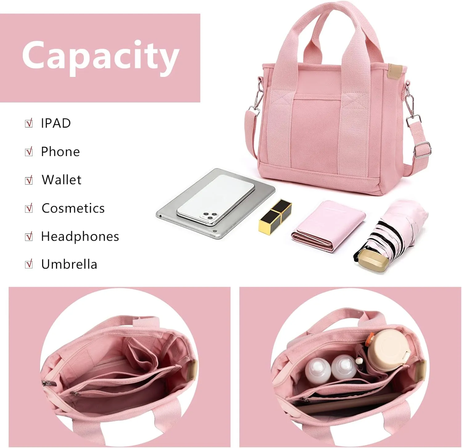 IwIeIaIrI Canvas Tote Bag for Women with Multi Pockets,Trendy Shoulder Handbag with Compartments for shopping,Work,Beach