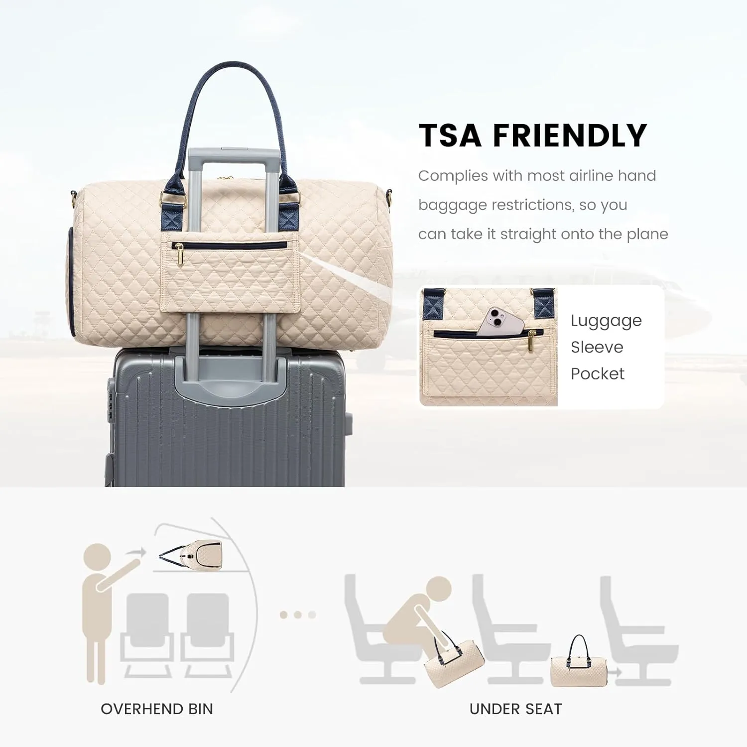 JFFD Travel Duffel - Women's Weekender & Carry-On Bag with Shoe Compartment & Wet Pocket