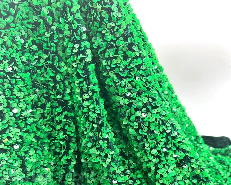 Kelly Green on Green Stretch Velvet Sequin Upholstery Fabric All Over Full Sequin